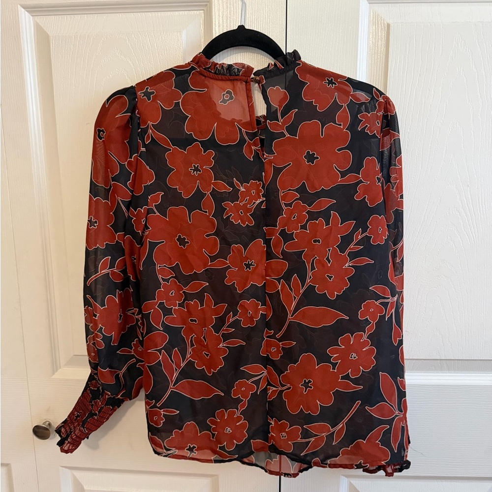 5 for $25! Everleigh Black and Red Floral Blouse - Picture 3 of 3